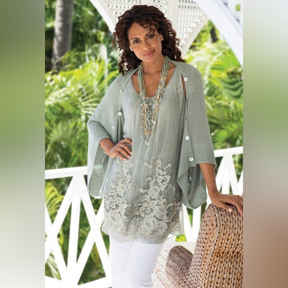 Soft Surroundings seabreeze, knit shrug, whisper gray L/XL NWT